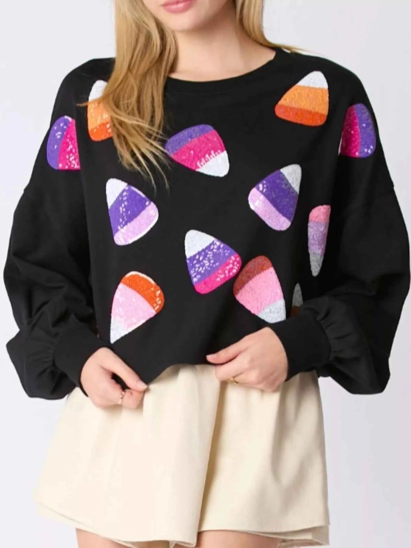 Halloween Candy Sequin Long-Sleeve Sweatshirt