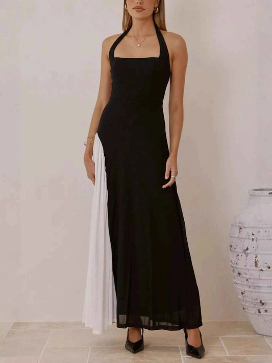 Contrast Halter Neck Maxi Dress