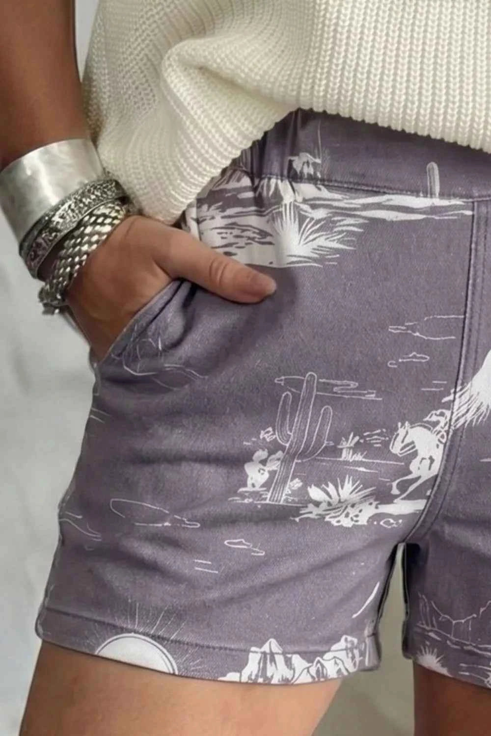 Printed Denim Shorts
