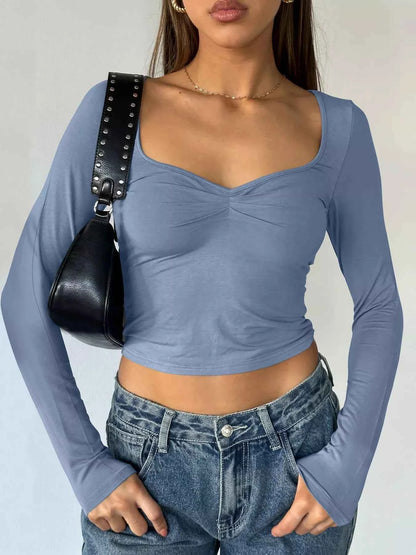 Long Sleeve Sweetheart Neck Crop T-Shirt