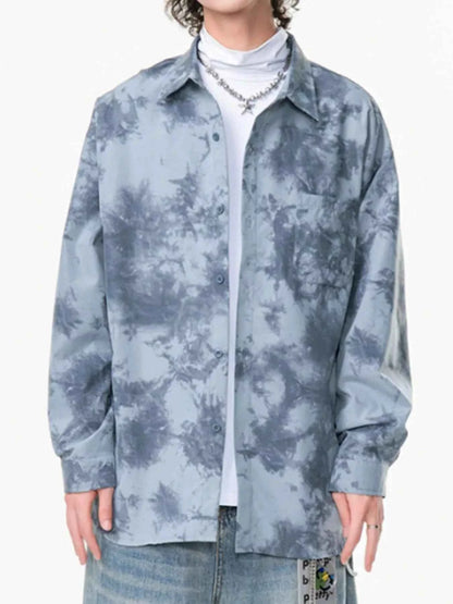 Men's Plus Size Tie-Dye Oversized Button-Up Shirt