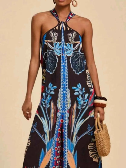 Printed Halter Wide-Leg Jumpsuit