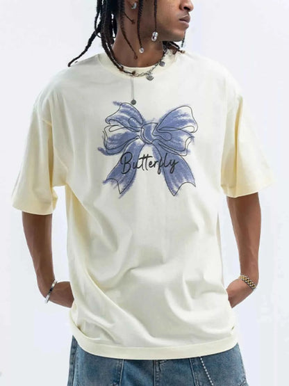 Men's Bow Butterfly Round Neck Short Sleeve T-Shirt