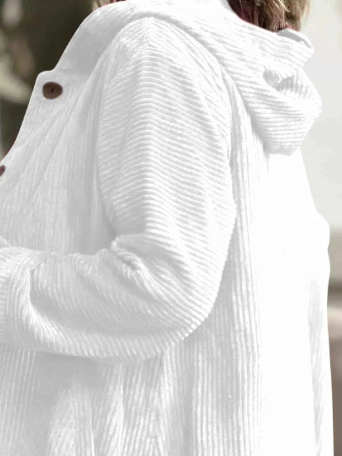 Full Size Corduroy Hooded Button-Up Jacket Plus Size