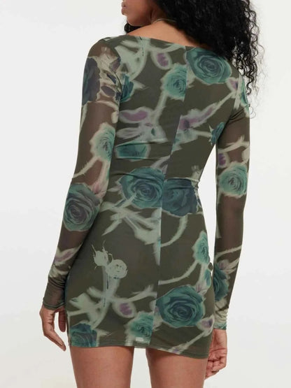 Long Sleeve Bodycon Dress with Keyhole Detail
