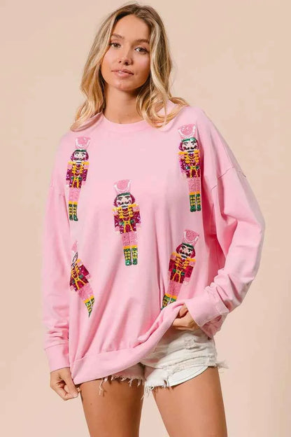 BiBi Sequin Nutcrackers Embroidery Christmas Sweatshirt