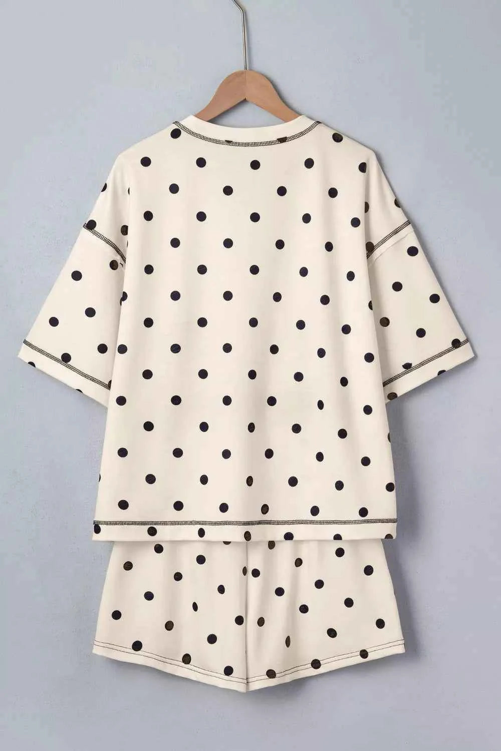 Exposed Seam Detail Polka Dot Loose Tee Drawstring Shorts Set