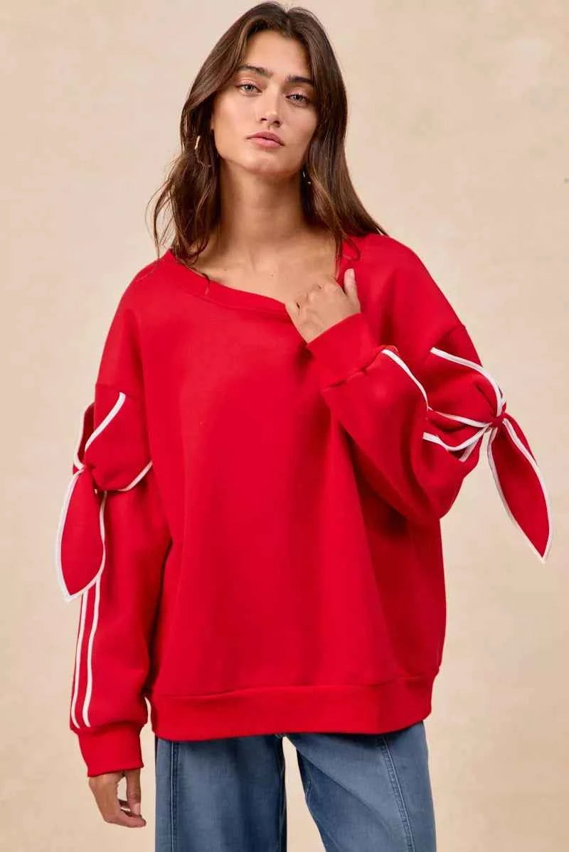 BiBi Bow Detail Sleeves Fleece Sweatshirt