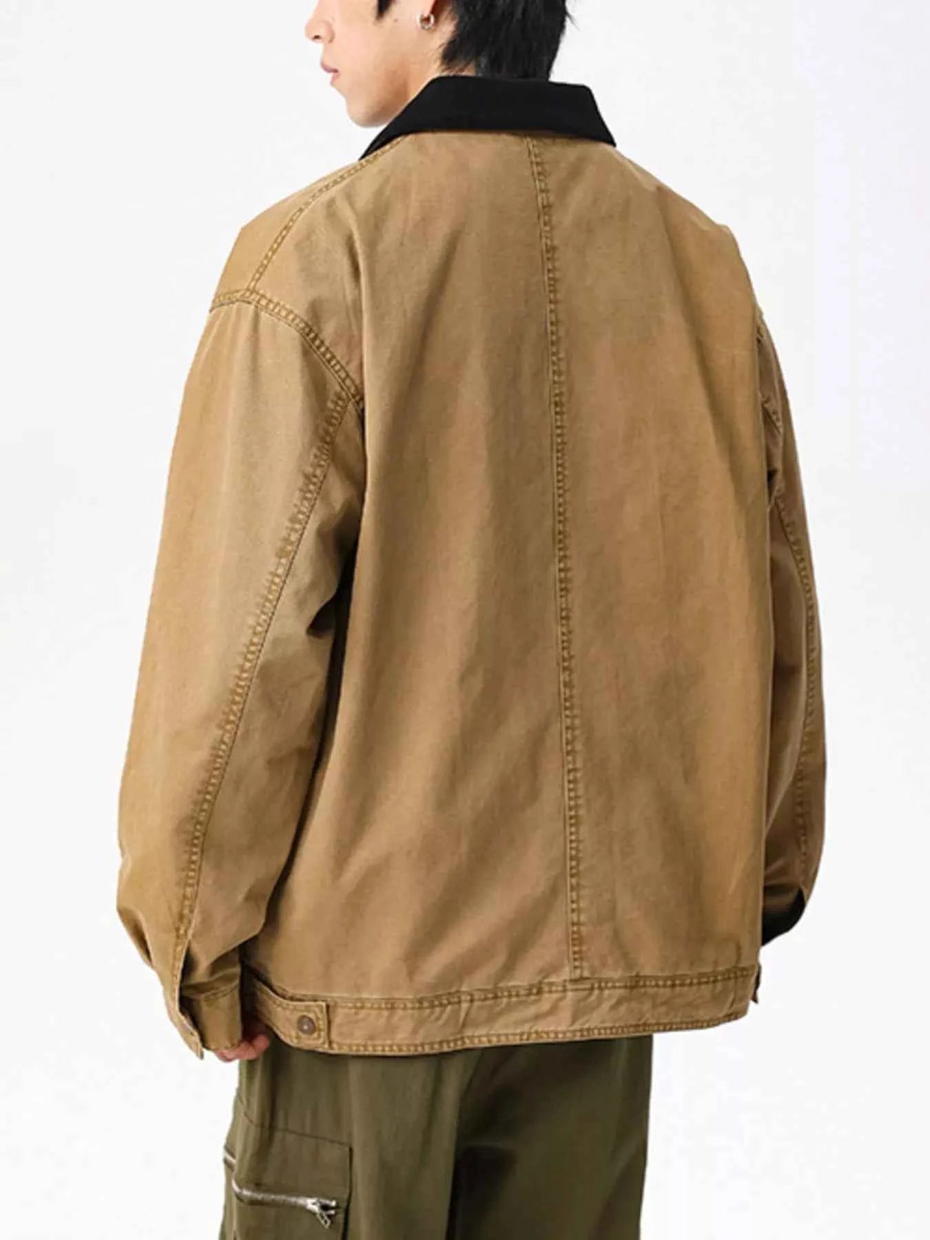 Men's Plus Size Vintage Zipper Front Jacket with Contrast Collar