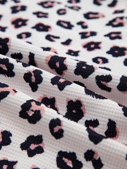 Leopard Waffle Quilted Patchwork Button Front Jacket