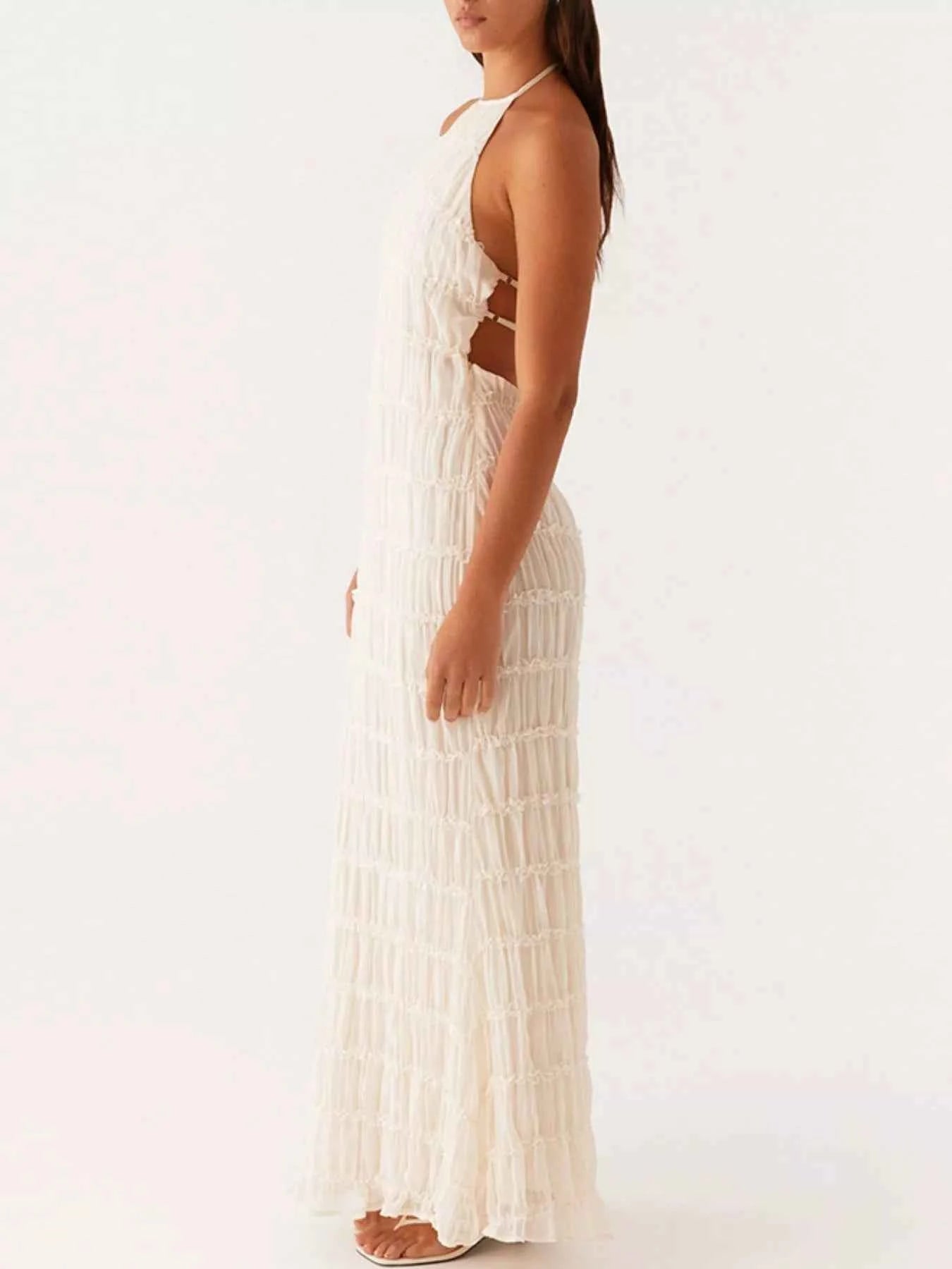 Ruched Halter Neck Maxi Dress
