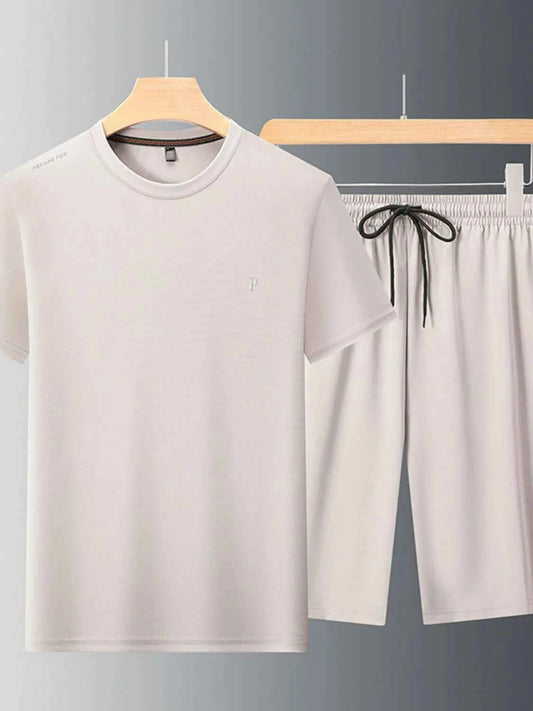 Men's Plus Size Round Neck Short Sleeve Top and Shorts Set