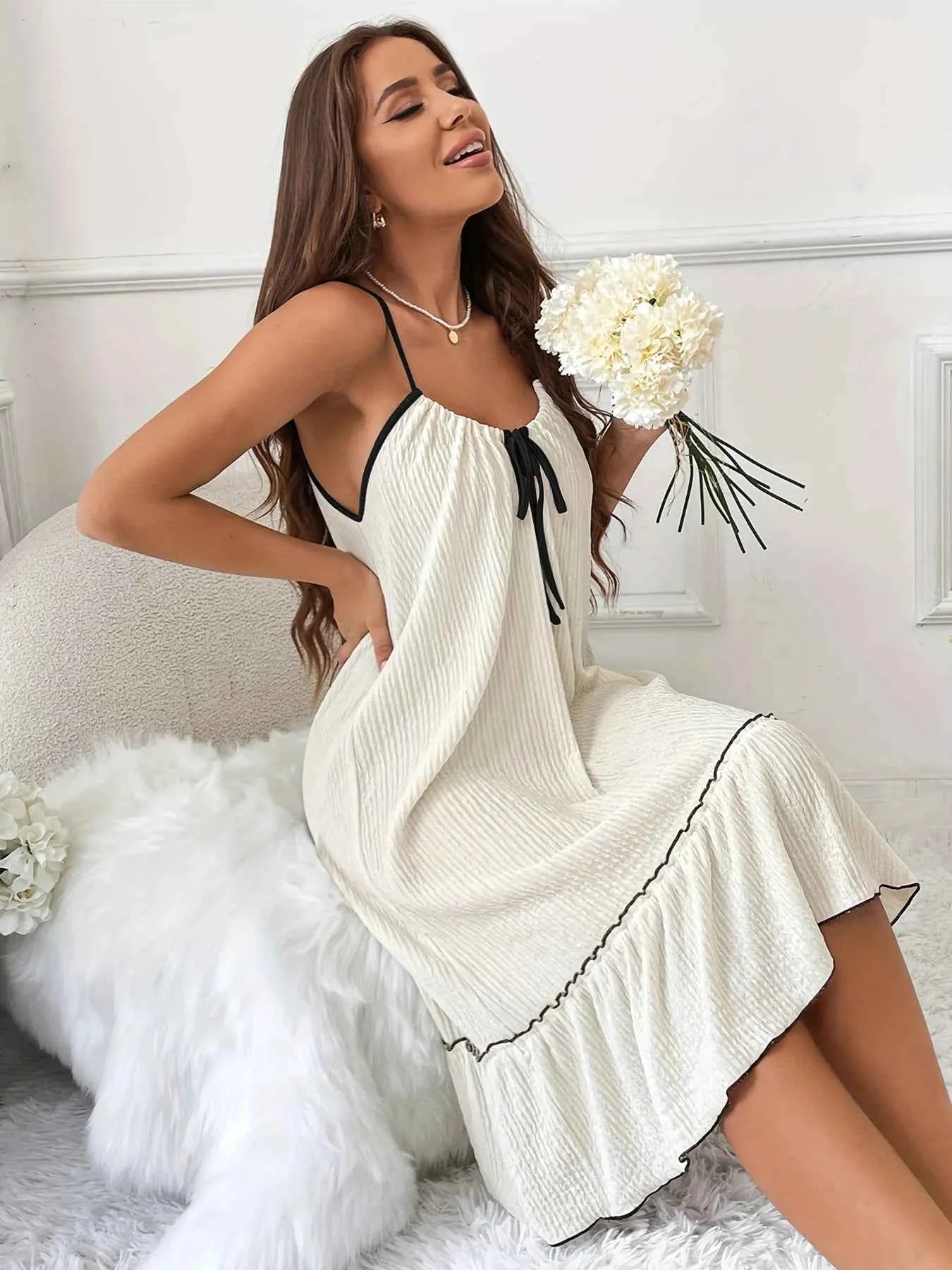 Full Size Tiered Ruffled Lounge Dress with Contrast Trim Plus Size