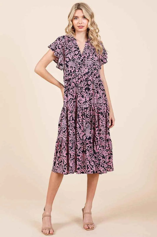 Mittoshop Abstract Print Ruffle Tier Midi Dress