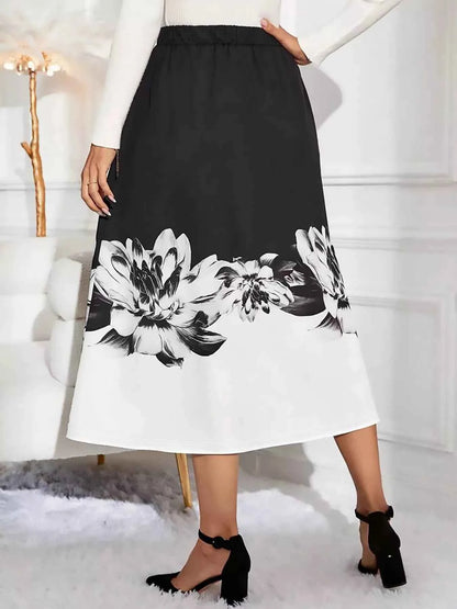 Floral Print A-Line Midi Skirt