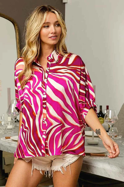 BiBi Zebra Dolman Silky Satin Shirt Top