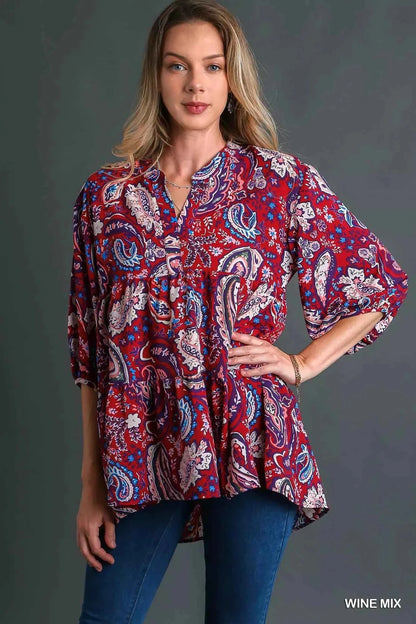Umgee Mix Paisley Boho Tunic Blouse