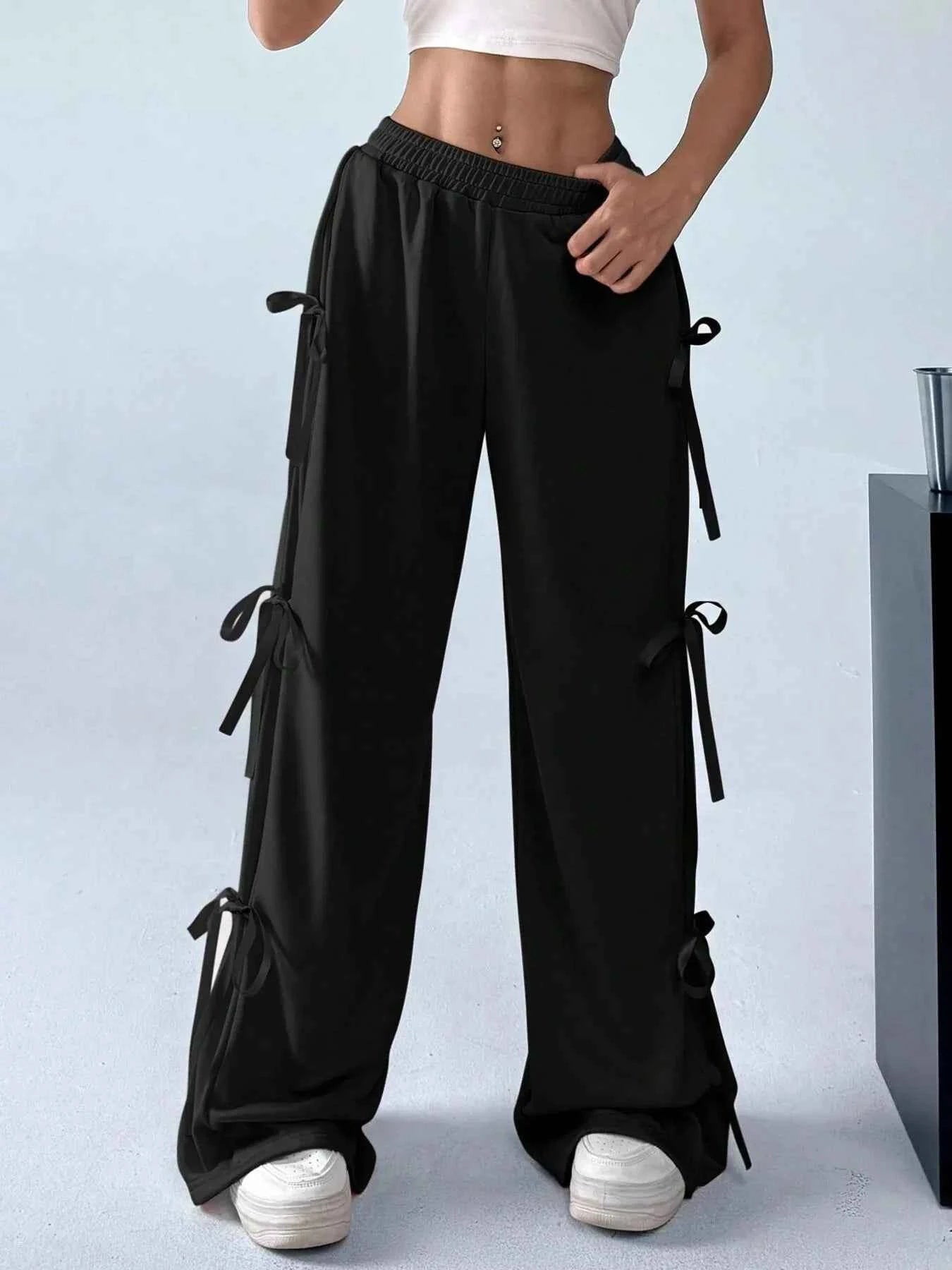 Cargo Wide Leg Pants with Side Tie Details