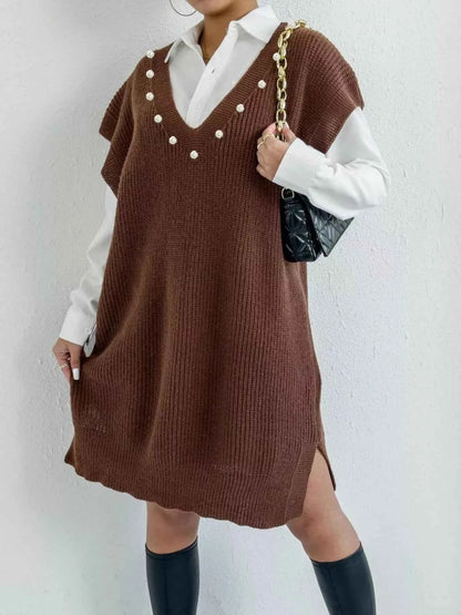 Slit V-Neck Sweater Dress