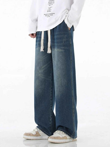 Men's Full Size Wide Leg Drawstring Jeans Plus Size