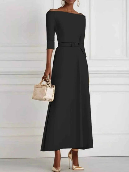 Elegant Off-Shoulder Belted Maxi Dress