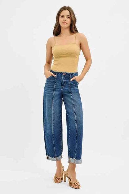 RISEN High Rise Fit Barrel Cuffed Jeans