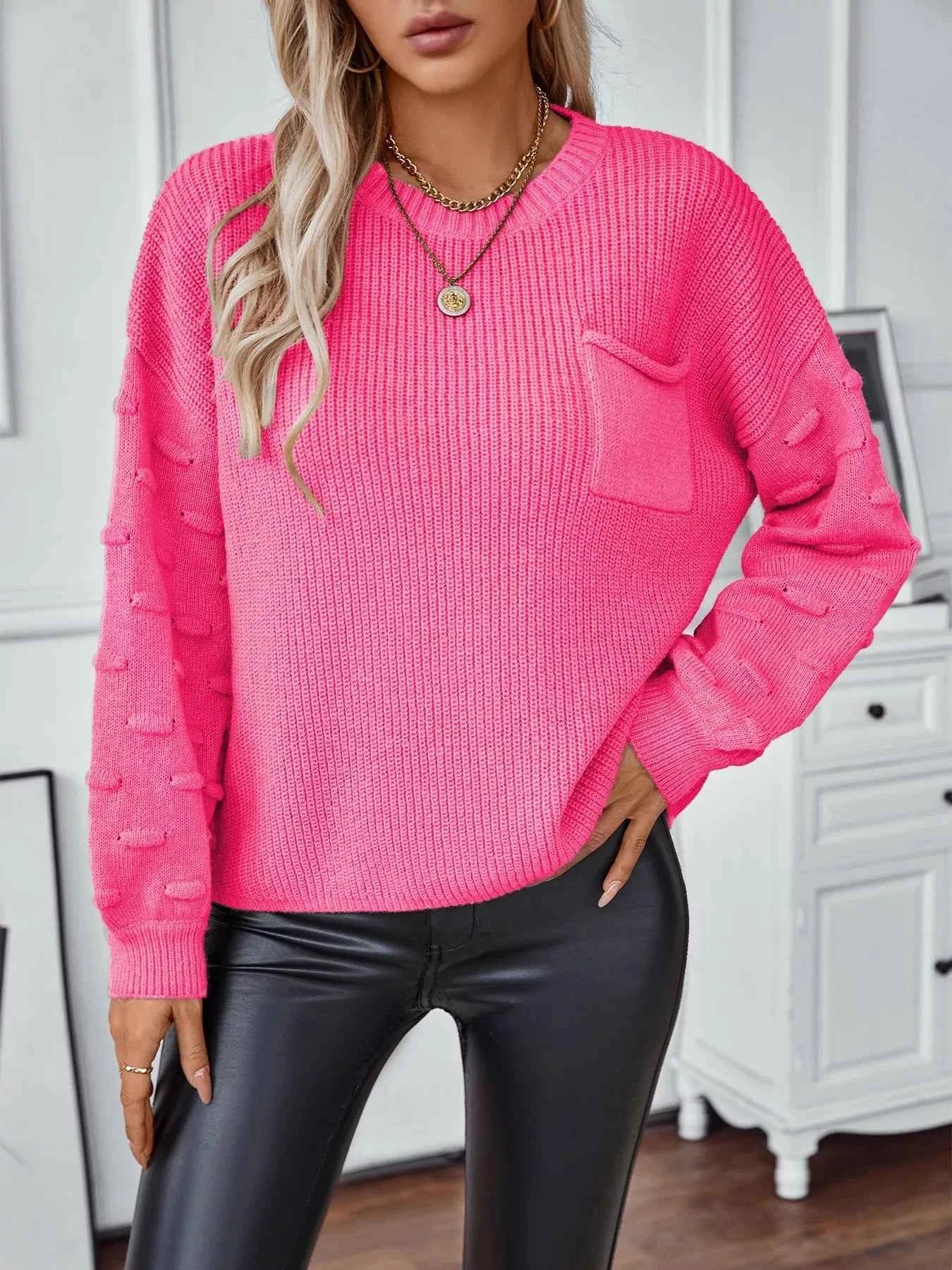 Pocket Detail Round Neck Sweater