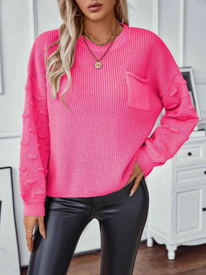 Pocket Detail Round Neck Sweater