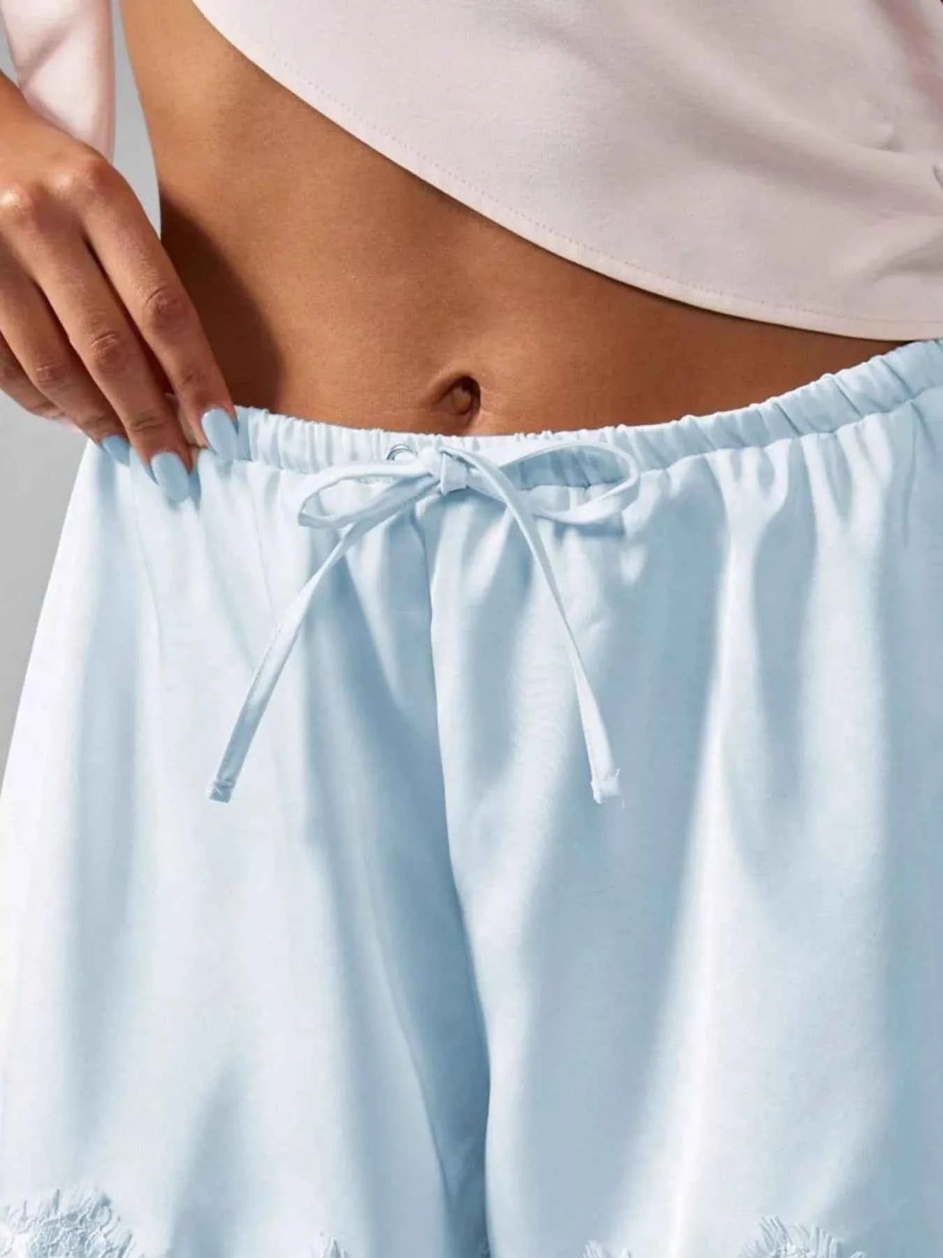 Lace Trim Drawstring Casual Shorts