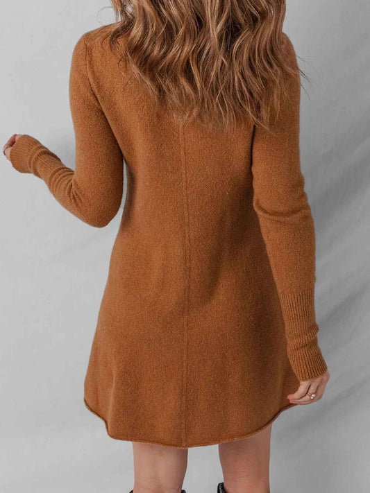 Ribbed Detail Solid Color Mini Sweater Dress