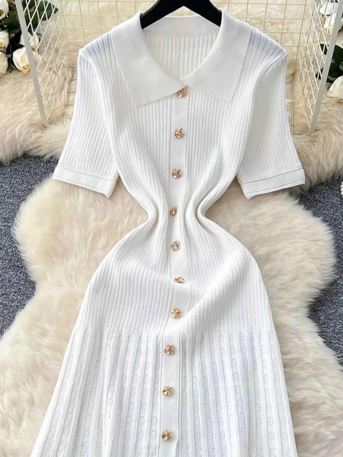 Button Front Short Sleeve Knit Dress