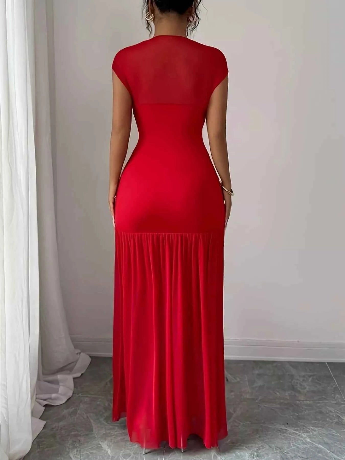 Ruched Cap Sleeve Maxi Dress