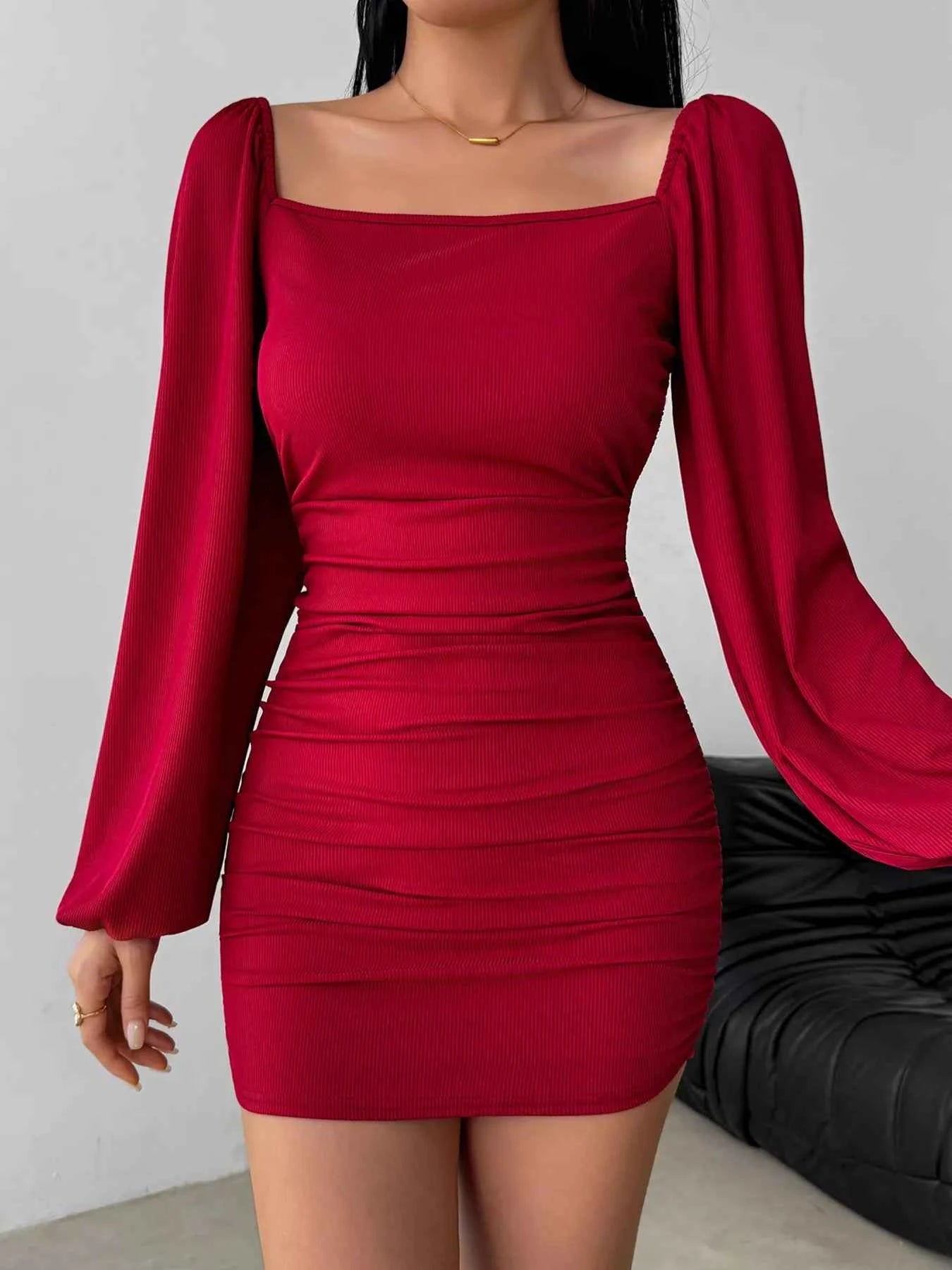 Backless Square Neck Long Sleeve Dress