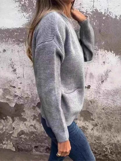 Full Size Zip Up Ribbed Knit Cardigan with Front Pockets Plus Size