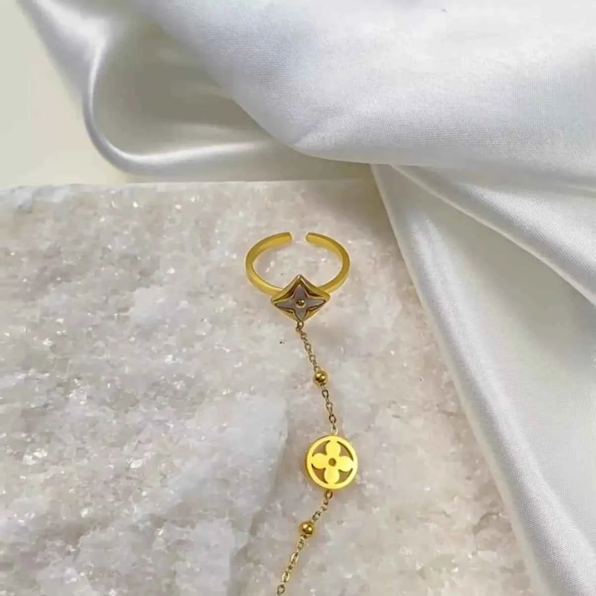 18K Gold-Plated Clover Charm Hand Chain Bracelet