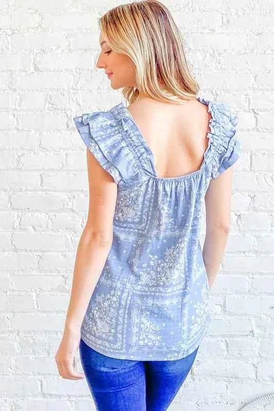 And The Why Boho Print Ruffle Baby Doll Tank Top