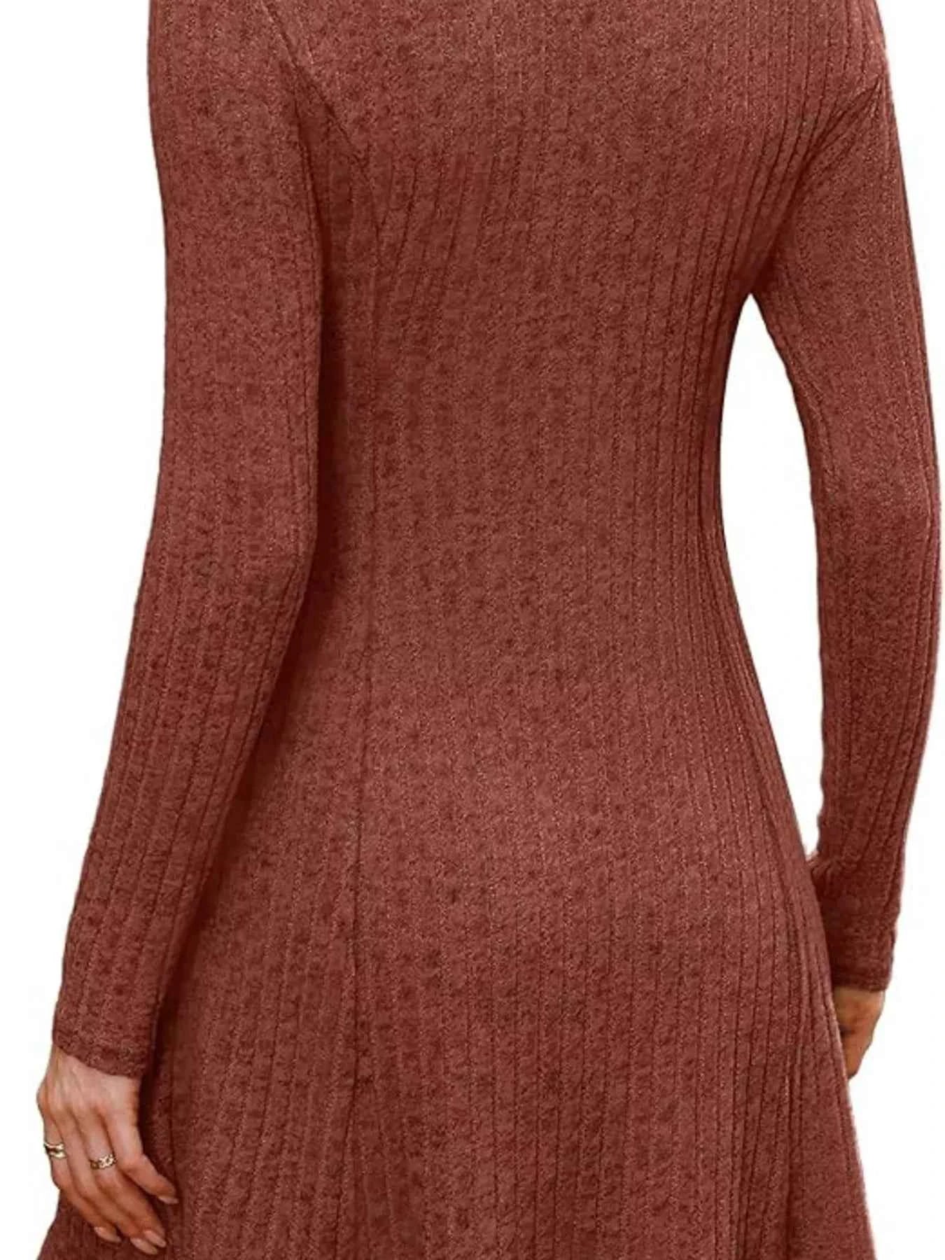 Ribbed Knit Long Sleeve A-Line Dress
