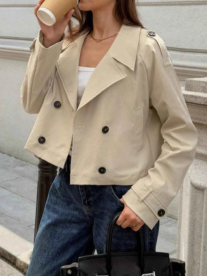Cropped Double-Breasted Raglan Sleeve Jacket