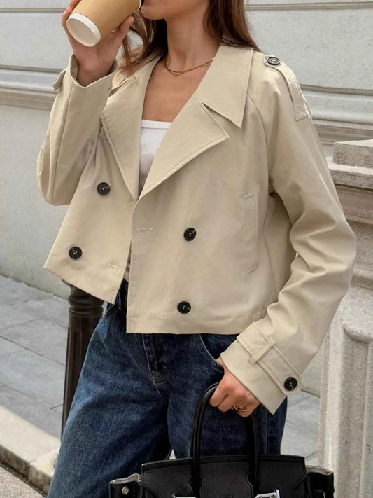 Cropped Double-Breasted Raglan Sleeve Jacket