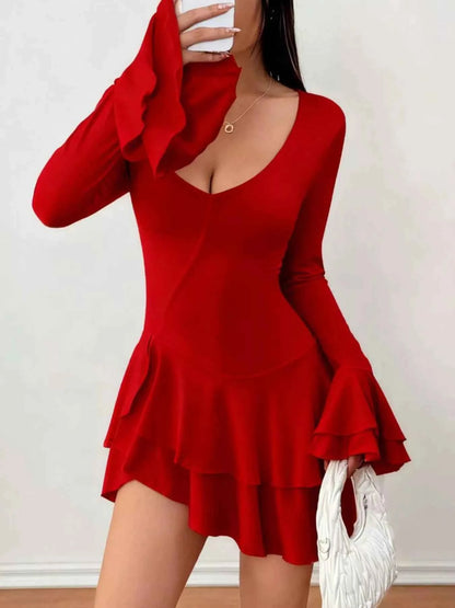 Ruffle Hem Flounce Sleeve Mini Dress