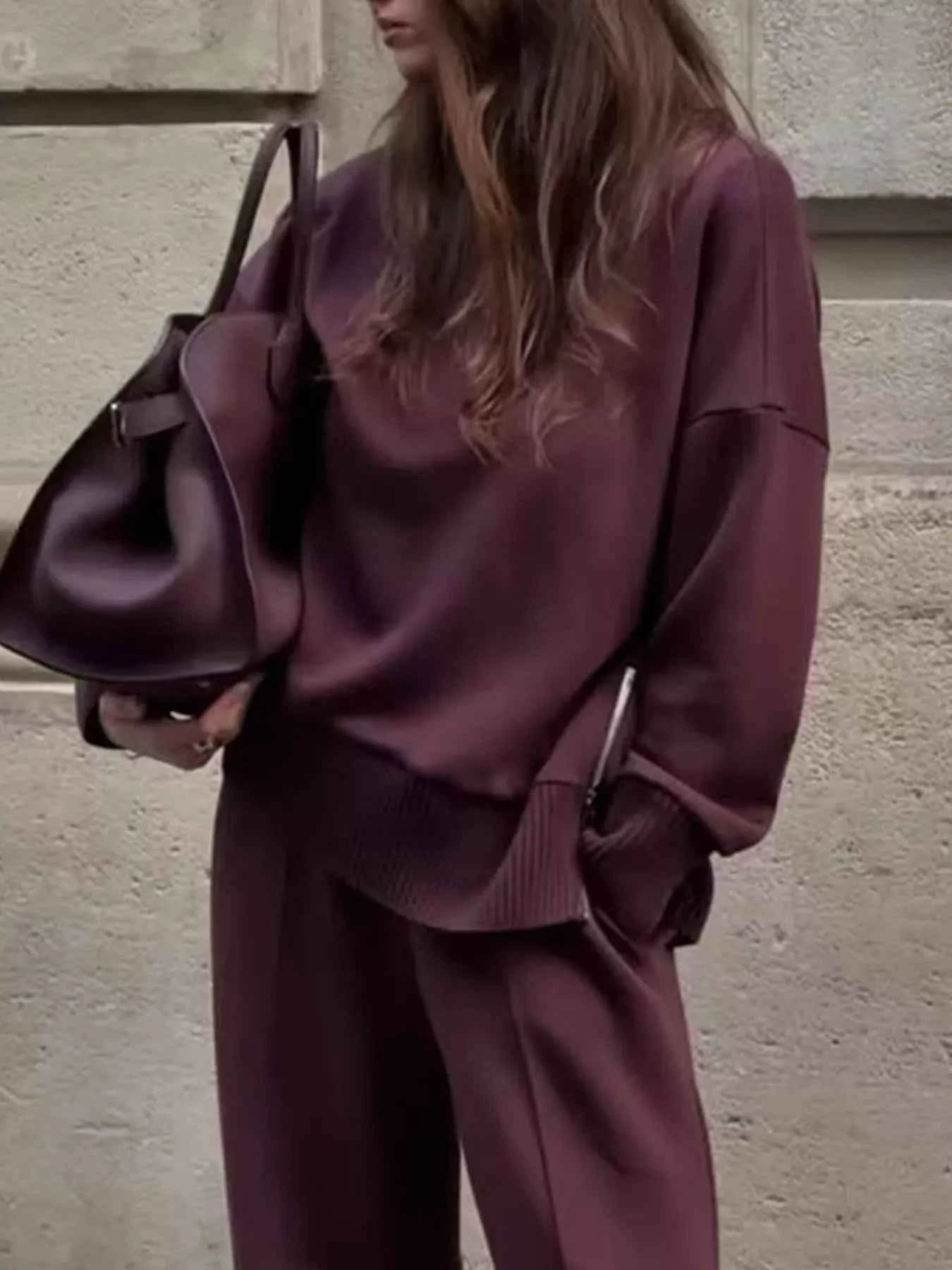 Turtleneck Side Zipper Sweatshirt and Pants Set