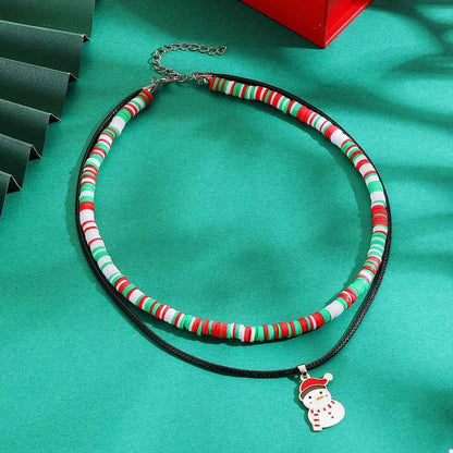 PU Leather Cord Necklace with Christmas Santa Pendant