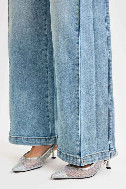 RISEN Mid Rise Wide Barrel Transferable Leg Snap Jeans