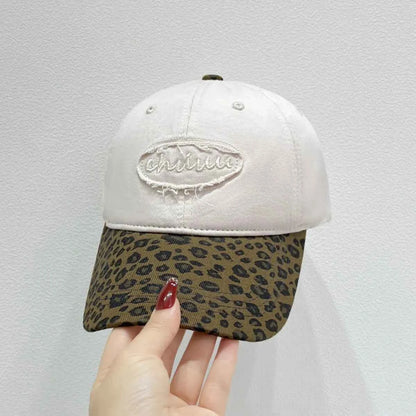 Leopard Print Baseball Cap with Embroidered Letter