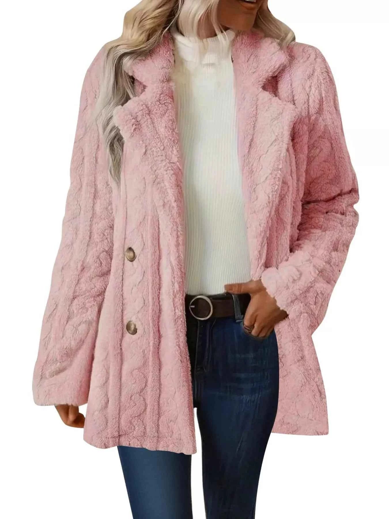 Double-Breasted Fleece Longline Coat