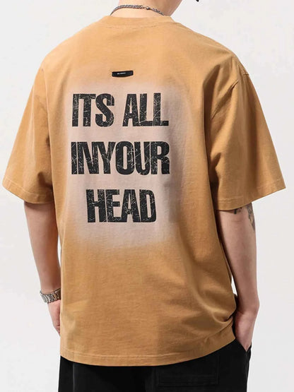 Men's Plus Size Letter Back Round Neck T-Shirt