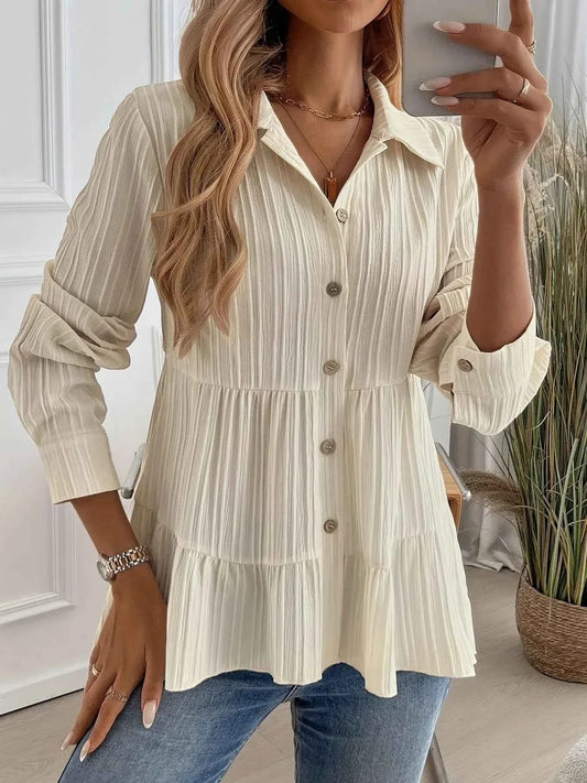 Striped Button-Down Tiered Shirt