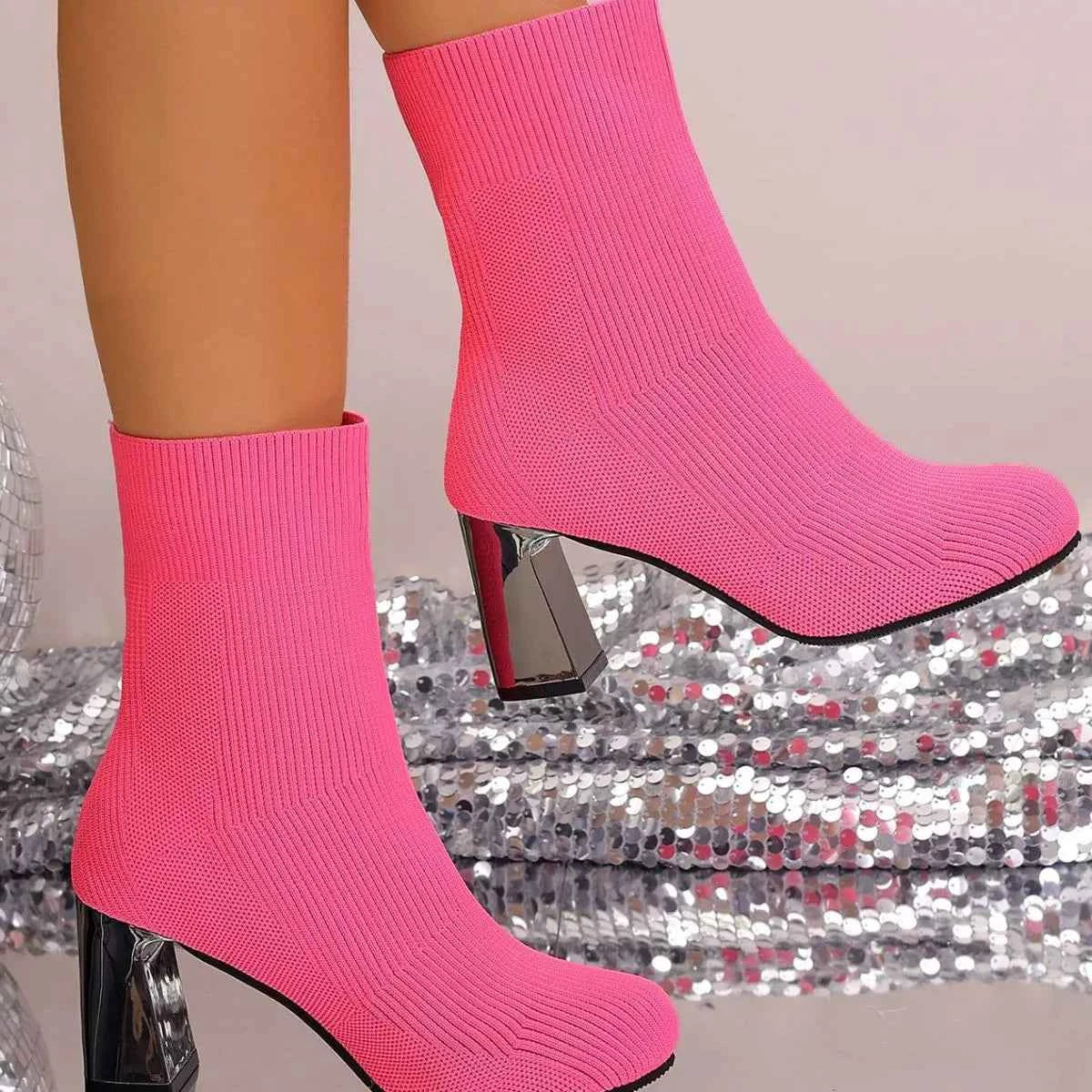 Round Toe Block Heels Boots