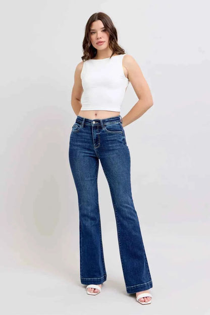 Judy Blue Full Size High Rise Flare Jeans with Pockets Plus Size