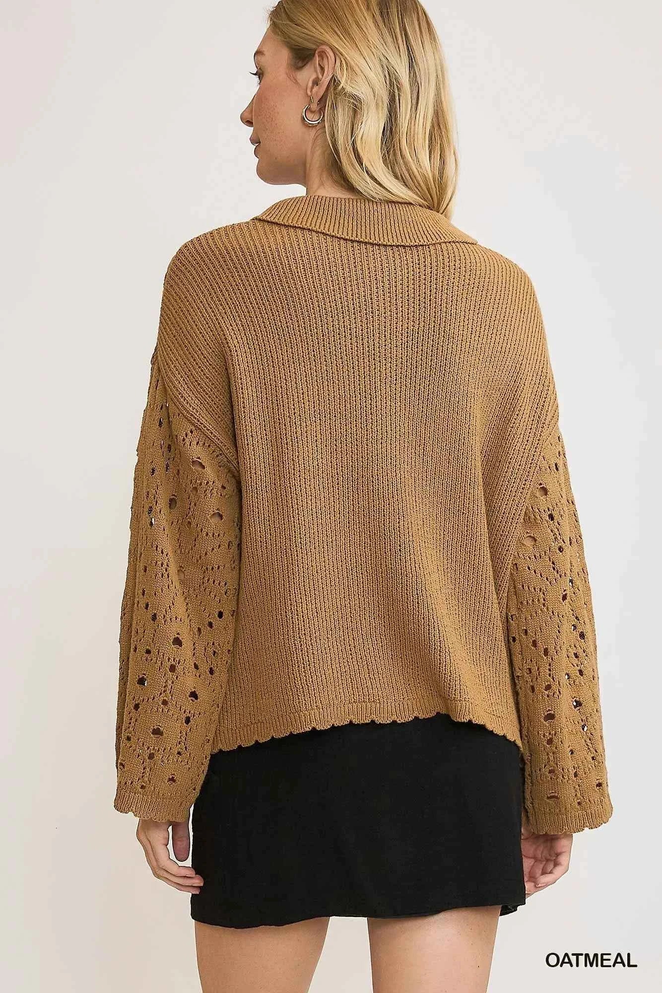 Umgee Crochet Button Down Knit Cardigan